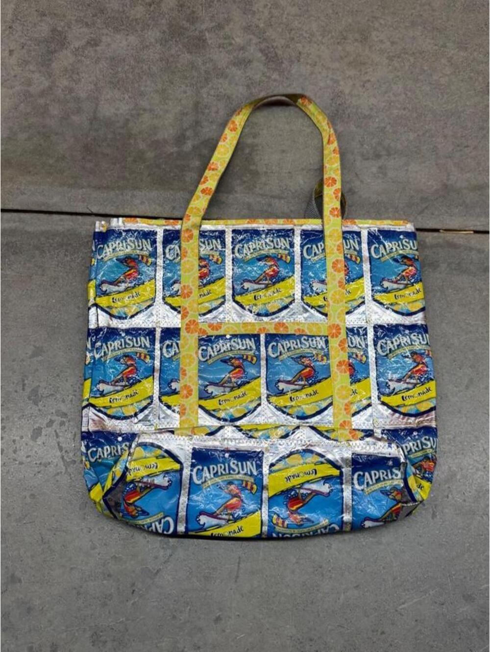 vintage caprisun lemonade upcycled recycled tote bag